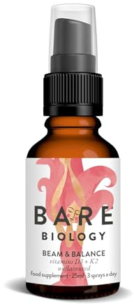 Bare Biology Beam & Balance Vitamin d3 k2 unflavoured Vegan Spray. Maximum Strength: Vitamin d3 4000 iu, with k2 Vitamin Supplements MK-7. Daily Support for Immunity, Bones, Teeth and Muscles