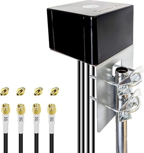 Maswell 4G LTE 5G Antenna Outdoor 4X4 MIMO, Up to 6dBi, Cellular 600-8000MHz, WiFi 6E WiFi 7 Ready, Omni-directional Cross Polarized External Aerial for Campervan Home Router Modem, 4x SMA-Male&TS9