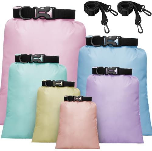 Shappy 6 Pieces Waterproof Dry Bag Set Lightweight Combo Set with 15 L, 8 L, 5 L, 4 L, 3 L, 2 L Sacks and 2 Long Adjustable Shoulder Strap for Kayaking, Rafting, Boating, Hiking, Camping