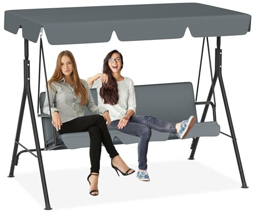 Naizy trädgårdsgunga 193 x 110 x 152 cm hollywoodgunga 3-sits med justerbart tak gungbänk metallrör halkskydd golvmattor gungstol hängande gunga max upp till 200 kg, antracit