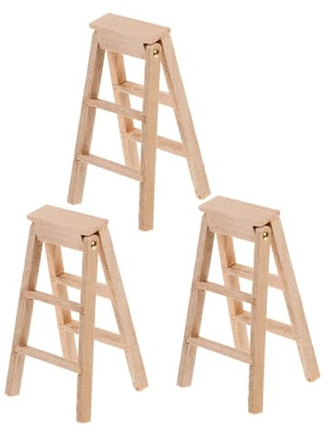 DOITOOL 3 Pièces Modèle d'échelle à Chevrons en Bois Meuble échelle de Jardin féerique échelle de Maison Miniature Petite échelle Pliable gâteau échelle Mini escabeau en Bois Beige