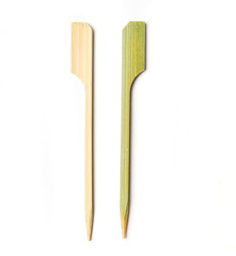 Eco Leaf 100pcs 9cm (3.5) Bamboo Paddle Skewers – Eco-Friendly Flat Wooden Picks for Appetizers, BBQ, Fruit, Kebabs & Cocktails – Disposable Toothpicks for Garnishes, Sandwiches, Sliders & Parties