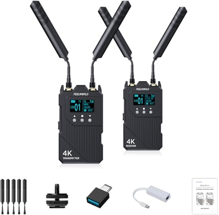 FEELWORLD WT1H 4K Wireless Video Transmission System Dual HDMI Full Duplex Intercom Live Streaming with 1000ft Transmission Distance 0.08s Low Latency
