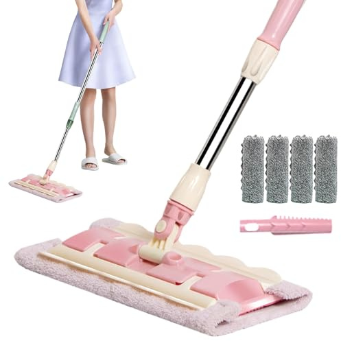 Scopa per pavimento - Scopa con frange regolabile da 120 cm, testa girevole, set di tamponi in microfibra, pulitore per pavimenti con impugnatura ergonomica, strumento per la rimozione dei detriti di
