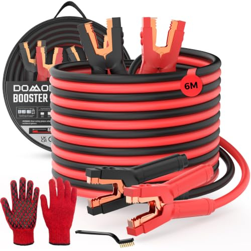 DOMOR Jump Leads Car Van Battery Jumper Cables, 6 Meters Heavy Duty Jump Leads - 3000Amp Battery Booster Jumper Cables Colour Coded Clamps for Starting Petrol Diesel Car Battery with Bag