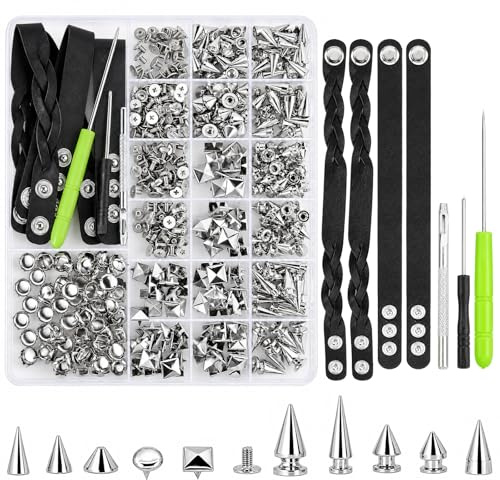 GOSHIES 559 stycken dubbar nitar set punk studs för kläder metall punk koner pyramid spike nitar för väskor kläder, skor läderband handskar