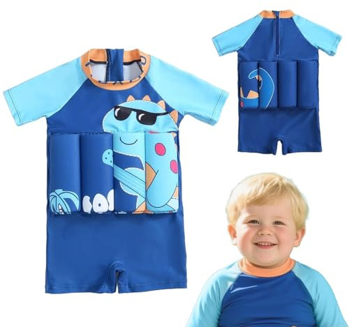 Traje de baño flotante de secado rápido con diseño de dinosaurio para niños | Traje de baño flotante de verano para niños y niñas, para interiores, playa, piscina, deportes, vacaciones