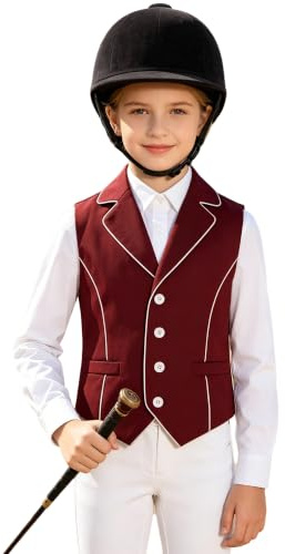 Linjinx Flicka ridtävlingsjacka, ridblazer, ridtopp, tävlingsshowrock, ridsportkläder, baseboll, college, jacka, cykelkörning, Burgund, 170