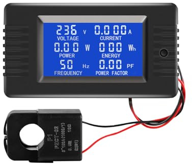 AC Current Voltage Amperage Power Energy Panel Meter LCD Digital Display Ammeter Voltmeter Multimeter with Split Core Current Transformer CT AC 80-260V 100A Multi-Function Power Monitor