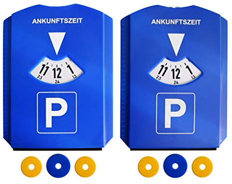 Kaufmann Neuheiten AZINN602 Parkscheibe mit 3 Einkaufswagen-Chips (2 Stück) blau Set of 2