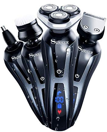 SURKER Electric Shaver Razor Cordless Beard Trimmer for Men Nose Hair Trimmer 3 in 1 Grooming Kit Plus 1 Facial Cleansing Brush Waterproof USB Rechargeable Dry Wet