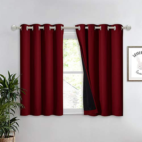 NICETOWN Panel de Cortina Opaca para Cocina, súper Grueso y Suave, con Aislamiento térmico, Cortina 100% Opaca con Respaldo Negro para Ventana de café (Rojo borgoña, 1 Unidad, 52 x 45 Pulgadas)