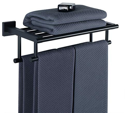 SAYAYO Toalleros de Baño, Doble Barra de Toalla Pared Estante de Almacenamiento, Accesorios de Acero Inoxidable Colgador Trapos de Cocina 40CM, Negro EGZ8040-B