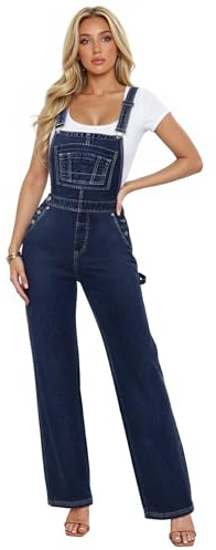 Hybrid & Company Women's Comfortable Stretch Casual Jumpsuit Denim Pants Overalls Rompers PVJ156998 DARKWASH M