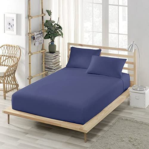 Bed Sheet-Elastic Fitted-Cotton Jersey-Bed Linen-King Size-Queen-Double-Twin Mattress Cover-Navy Blue,Navy Blue,100X200 CM