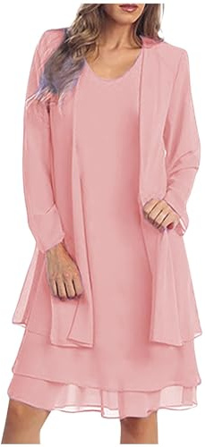 Ensemble Robe Femme Chic et Elegant Glamour 2 Pieces Cérémonie Mi Longue Soiree Robe et Veste Costume Robe Mariage Cocktail Fete Outfit Festival Set Tenue Mi Longue Chic Et Elegant Casual Cardigan