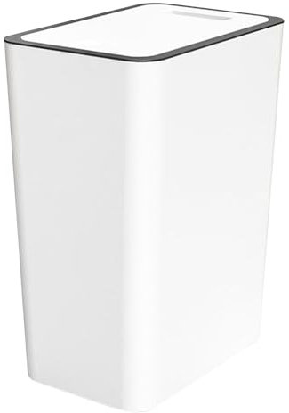 Cestino Per Rifiuti Rettangolare in Plastica con Coperchio a Pressione - Capacità 15 Litri - Per Bagno, Toilette, Cucina, Bianco