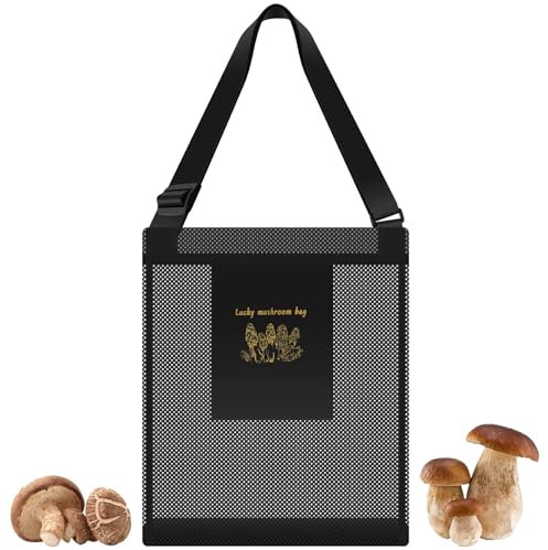 BAODBF Pilz-Fluchttasche mit Netztasche und verstellbarem Schultergurt, Futterset mit den Buchstaben Glückspilzbeutel auf kleiner Tasche, weich, atmungsaktiv, Pilzjagd-Tasche für Pilzsammler