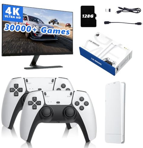 Retro Konsole M15 Handheld Spielkonsole mit 128GB Karte 30000+ Spiel, 23 Emulator Kompatibel, 2 Wireless Controller, HDMI Ausgabe, Retro Videospiele Spielkonsole Stick für Jungen Erwachsene