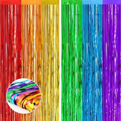 2pcs Tinsel Curtain Rainbow Glitter Foil Door Curtain Party Backdrop,3.2ftx6.5ft Foil Fringe Curtains Party Streamers Shimmer Curtains Backdrop Decorations for Birthday Wedding Disco Parties