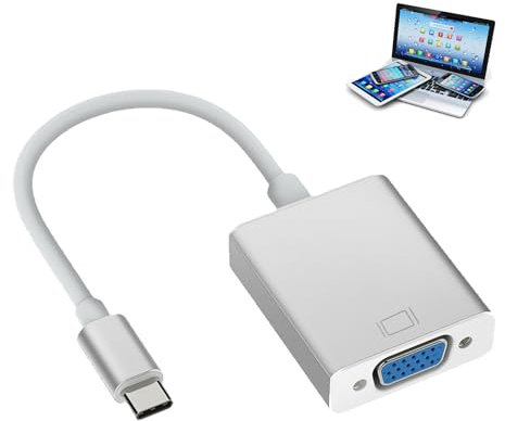 USB C auf VGA Adapter, Thunderbolt 3/4 Kompatibel, Stecker zu VGA Buchse Adapter für iPhone 15 Pro/Max, MacBook Pro/Air 2023, iPad Pro, iMac, Dell XPS 17, Perfekt für Monitor, Projektor und HDTV