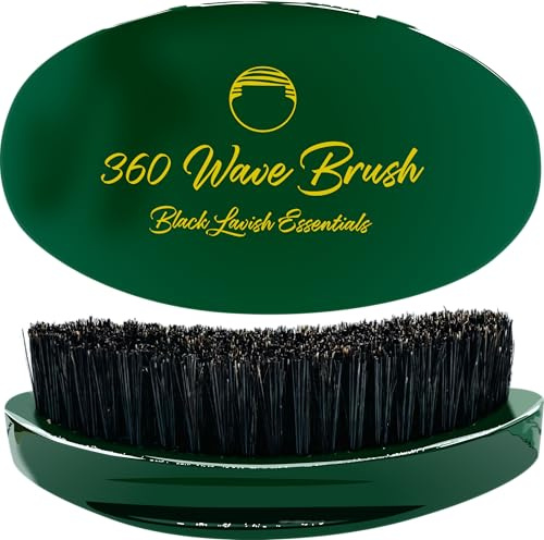 Spazzola curva a 360 onde, per costruire onde più profonde, spazzola curva con setole di cinghiale morbide e dure, spazzola Black Lavish Essentials Signature da uomo (verde smeraldo, medio-duro)