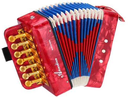 sourcing map Accordion, 10 Keys Bass Button Accordion Mini Musical Instrument Lightweight for Adults Beginners Educational, Red