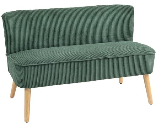 HOMCOM Sofa 2 Sitzer Couch, Kleine Loveseat mit Cord-Optik Modern Polstersofa für Wohnzimmer, Schlafzimmer, kleinen Raum, Grün 117 x 56,5 x 77 cm