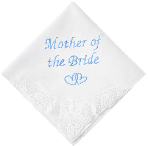 HOULIFE Hochzeits Taschentuch Geschenke für die Mutter der Braut weiße bestickte Taschentücher aus Baumwolle etwas Blaues Taschentücher für Braut Bräutigam Mutter Vater