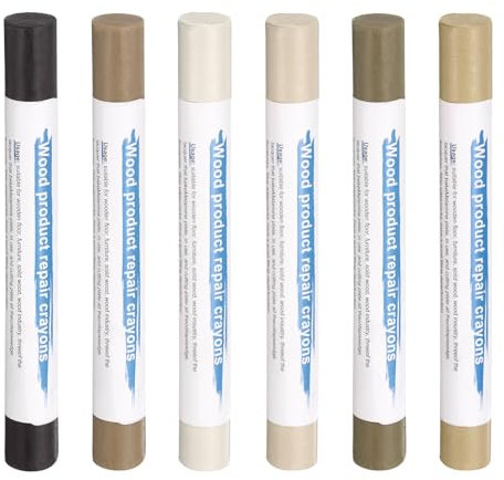 QUARKZMAN Holzfüllstifte 6 Farben Holz Wachs Touch Up Möbel Reparatur Kreiden für Hellbraun Grau, Tiefes Gelb, Dim Grau, Tiefes Schokolade, Hell Dim Grau, Hell Taupe