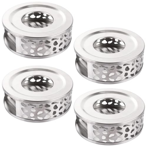 LDHHYH 4Pack Stainless Steel Teapot Warmer, Teapot Warmer with Hollow Frame Design, Tea Warmer Coffee Warmer Tealight Holder for Home Office Tea Heating