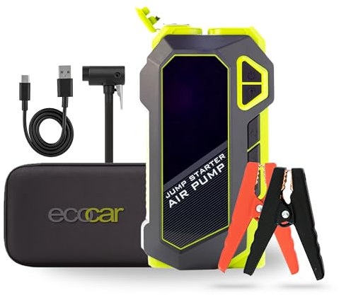 Ecocar - Avviatore di Emergenza Batteria per Auto e Barca - 4 in 1-20.000mAh - Compressore d’Aria - Booster, Torcia, Powerbank - Portatile