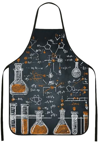 Delantal de laboratorio para cocinar, pizarra negra, diseño científico, delantal de cocina para adultos, perfecto para barbacoa, limpieza y ex culinario, Negro -, 24x31 Inch