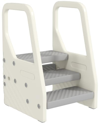 AIYAPLAY Kids Tower Adjustable 3 Step Kitchen Helper for 2-5 Years Grey | Step Stool with Handles, Non-slip Surface & Foot Pads, Bathroom, Sink, Toilet Potty Training
