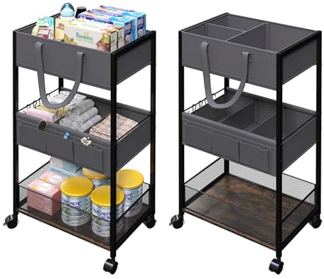danpinera wickeltisch Organizer, wickelkommode Organizer mit Trennwänden, 3 Schubladen, Wickeltisch Rollwagen, aufbewahrungswagen für Kinderzimmer, Schlafzimmer, Klein
