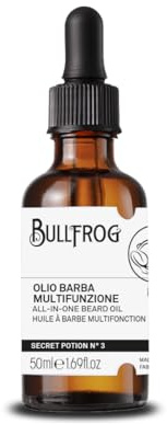 Bullfrog - Olio Barba Multifunzione Secret Potion N.3, Nutre, Ammorbidisce, Facilita la Rasatura, Texture Leggera, Profumazione Marina, Legnosa e Ambrata, 50 ml