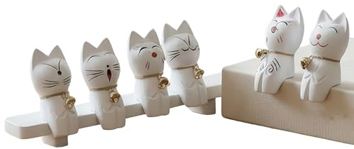 Générique Gatto in Legno, Giocattoli in Legno per Gattino, Decorazioni per la Casa di Gatto con Campanelli, per Casa Ufficio Negozio Decorazione Tavolo Feste Natale Compleanno