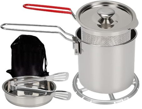 Fritös i rostfritt stål, Matlagningsset i 7 delar rostfritt stål | 1,2 liter minifritös med korg och lock | för hushåll camping picknick fest matlagning kyckling fisk