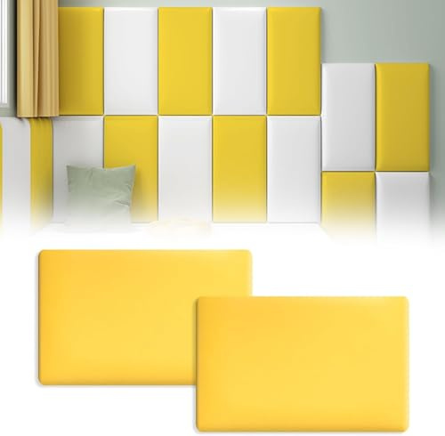 Yellow 3D Wall Panels - Set of 2 Upholstery Cushions, 30x40 cm, Decorative Padding for Bed Headboard, Impact Protection for Kids' Rooms, Soft Wall Panels