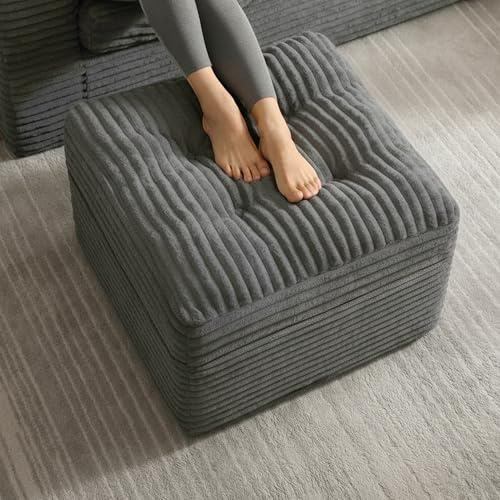 Fabulcozy Pouf Ottoman 60 cm en Velours Côtelé – Repose‑Pieds Comfort avec Mousse à Double Couche, Grande Pouf Siège Doux et Base Solide, Tabouret de Pied pour Salon