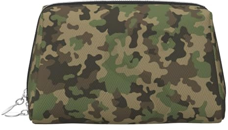 Bolsa de maquillaje de camuflaje verde con compartimentos, bolsa de aseo portátil para mujer, Silver, One Size
