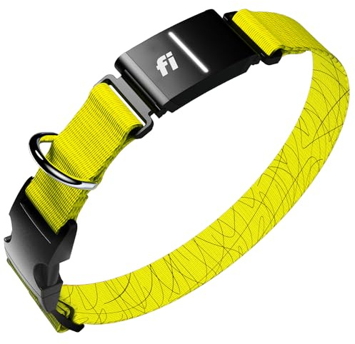 Fi New Series 3+ Smart Dog Tracker Collar [12 Month Membership Included] GPS Tracker for Dogs with Health & Behavior Monitoring, Escape Alerts, Waterproof, LED, Apple Watch Compatible (Yellow, Small)