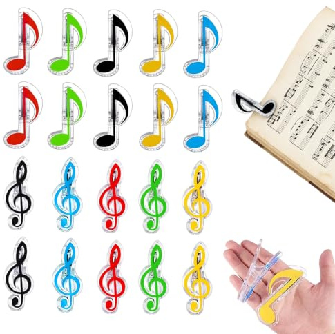 Junhonze 20 PièCes Pinces à Musique En Plastique - Musique Papier Clip Support - Partitions Pince Papier, Pour Les Pupitres à Partitions, Le Rangement Des Livres Et Les Fournitures De Bureau
