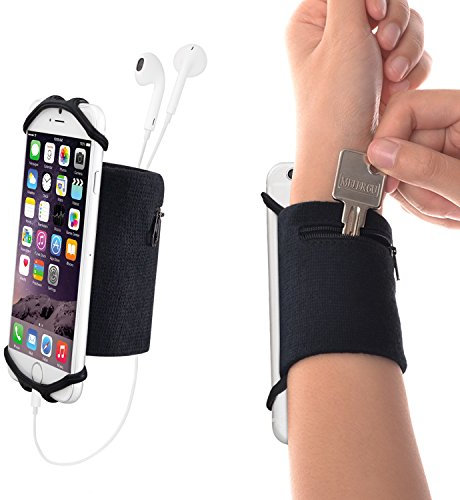 WANPOOL Brazalete Deportivo para Antebrazo + Red de Sujeción de Silicona con un Pequeño Bolsillo para llaves y Monedas para Teléfonos Móviles de 4.5 - 6 Pulgadas