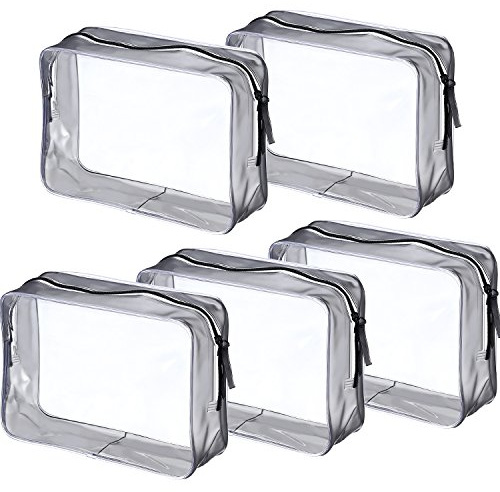Lot de 5 Trousses de Toilette en PVC Transparent à Fermeture éclair pour Les Vacances, la Salle de Bain et l'organisation, Transparent, L