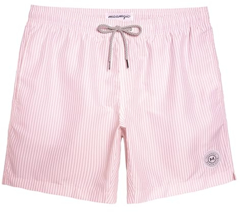 maamgic Mens 7 inch Mens Swim Trunks with Mesh Lining Quick Dry Board Shorts Mens Bathing Suits Pink Large