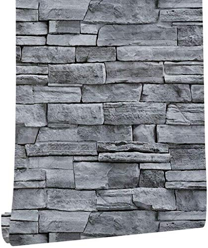 practicalWs 17.71 x 393.7 Grey Brick Wallpaper Peel and Stick, Removable Waterproof Wall Paper, Vinyl Self-Adhesive Contact Paper for Kitchen Bedroom Living Room Walls