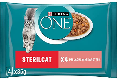 PURINA ONE STERILCAT Katzenfutter nass, zarte Stückchen in Sauce für sterilisierte Katzen, mit Lachs, 12er Pack (12 x 4 à 85g)