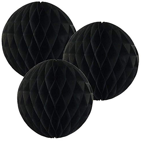Paper Honeycomb Balls (Pack of 3) Christmas Tree Decorations Birthday Wedding Baby Shower (12 (30cm), Black)