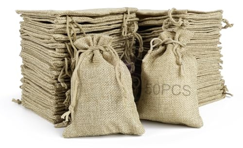 RUBY – Bolsa de yute, bolsa de tela, 50 unidades, bolsa de yute, bolsa de tela de yute, bolsa de lavanda, boda, bolsa de regalo para joyas (8,5 x 6,5 cm)